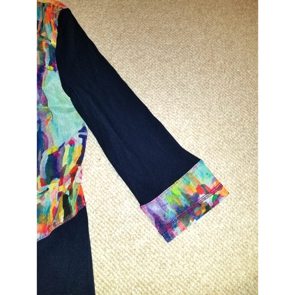 Womens Top-LIOR-PARIS-navy colorful lined asymmetric artsy abstract mesh BOHO-L - Picture 4 of 5